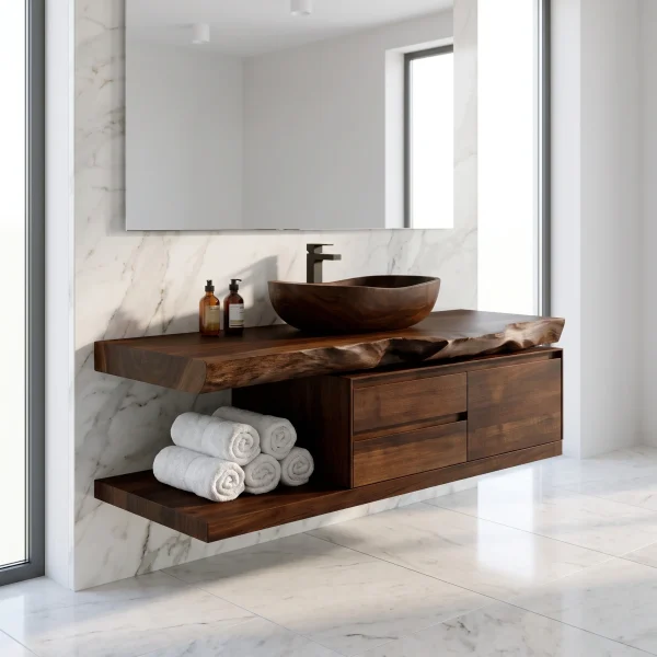 Vaelthorn Live Edge Solid Wood Floating Bathroom Vanity With Drawers
