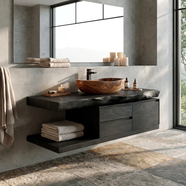Vaelthorn Live Edge Solid Wood Floating Bathroom Vanity With Drawers