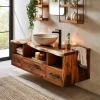 Vareon Live Edge Solid Wood Floating Bathroom Vanity With Drawers