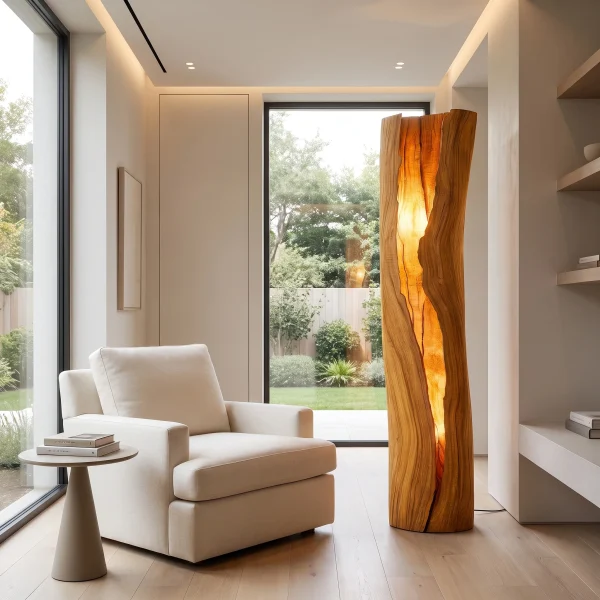 Velarith Sculpted Live Edge Integrated LED Wood Floor Lamp