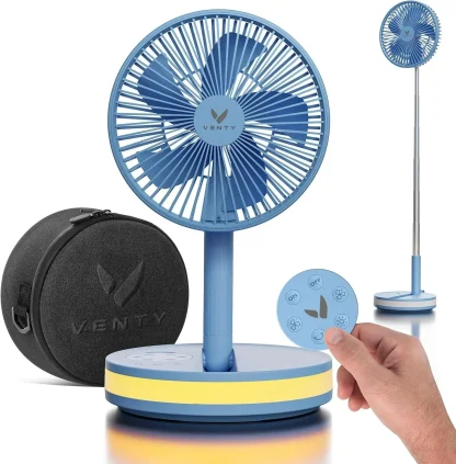 VENTY Portable Wireless Battery Operated Fan With LED Lighting, Carry Case And Remote Control