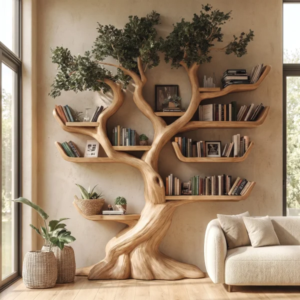Verdantris Sculpted Solid Wood Tree Bookshelf
