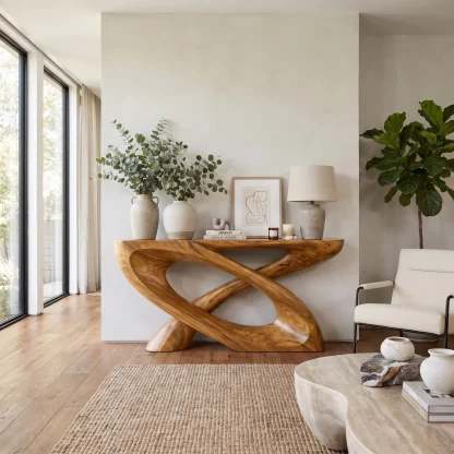 Veylora Sculpted Solid Wood Console Table