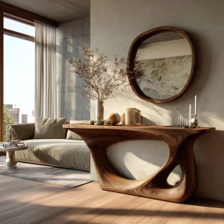 Virel Sculpted Solid Wood Console Table