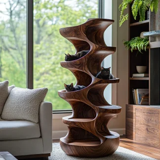 Virex Sculpted Solid Wood Tree-Inspired Cat Tree Shelf