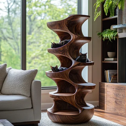 Virex Sculpted Solid Wood Tree-Inspired Cat Tree Shelf