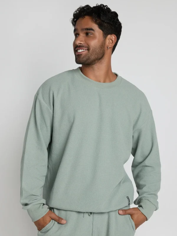 Waffle-Knit Long-Sleeve Lounge Top - Sage Green