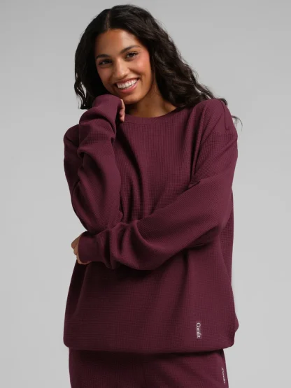 Waffle-Knit Long-Sleeve Lounge Top - Sage Green