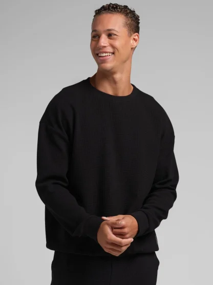 Waffle-Knit Long-Sleeve Lounge Top - Sage Green