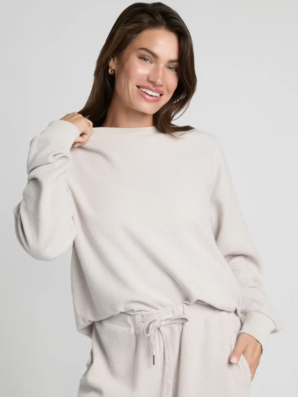 Waffle-Knit Long-Sleeve Lounge Top - Sage Green