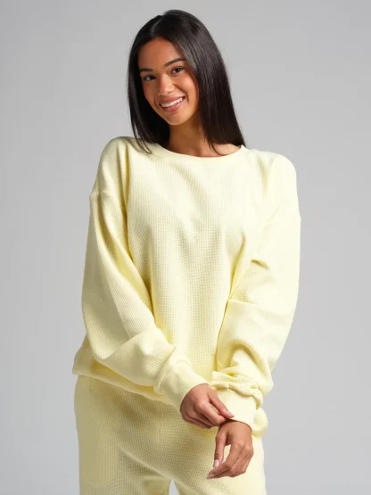 Waffle-Knit Long-Sleeve Lounge Top - Sage Green