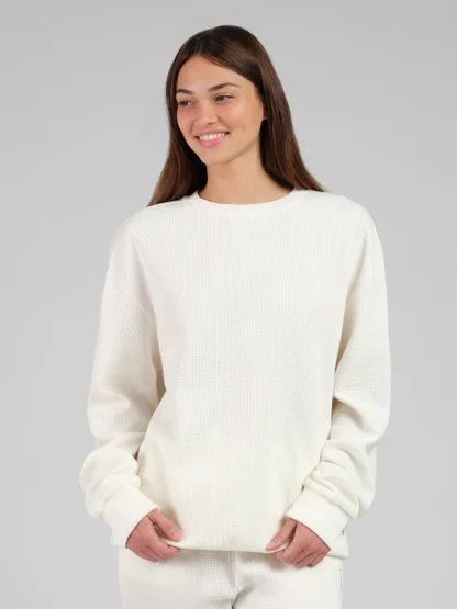 Waffle-Knit Long-Sleeve Lounge Top - Sage Green