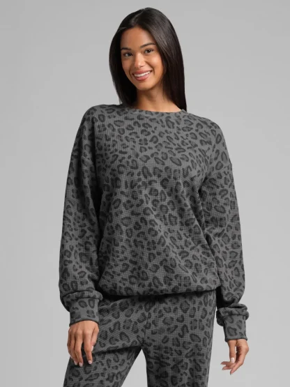 Waffle-Knit Long-Sleeve Lounge Top - Sage Green