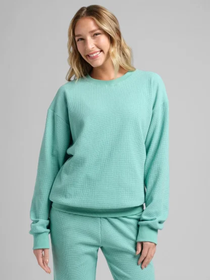 Waffle-Knit Long-Sleeve Lounge Top - Sage Green