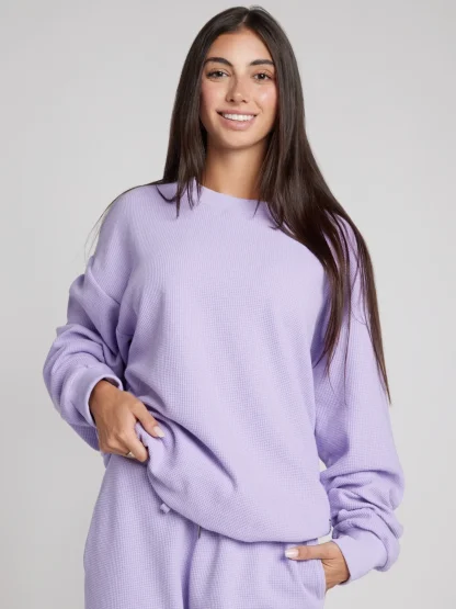 Waffle-Knit Long-Sleeve Lounge Top - Sage Green
