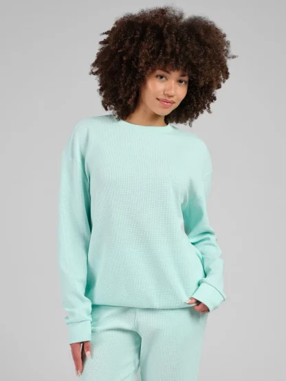 Waffle-Knit Long-Sleeve Lounge Top - Sage Green