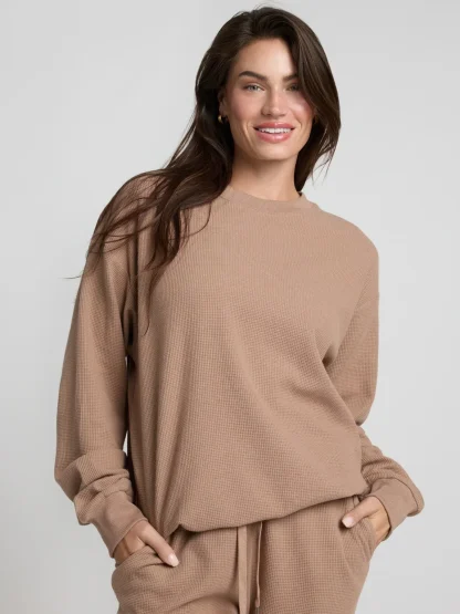 Waffle-Knit Long-Sleeve Lounge Top - Sage Green