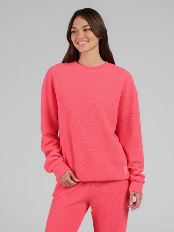 Waffle-Knit Long-Sleeve Lounge Top - Sage Green
