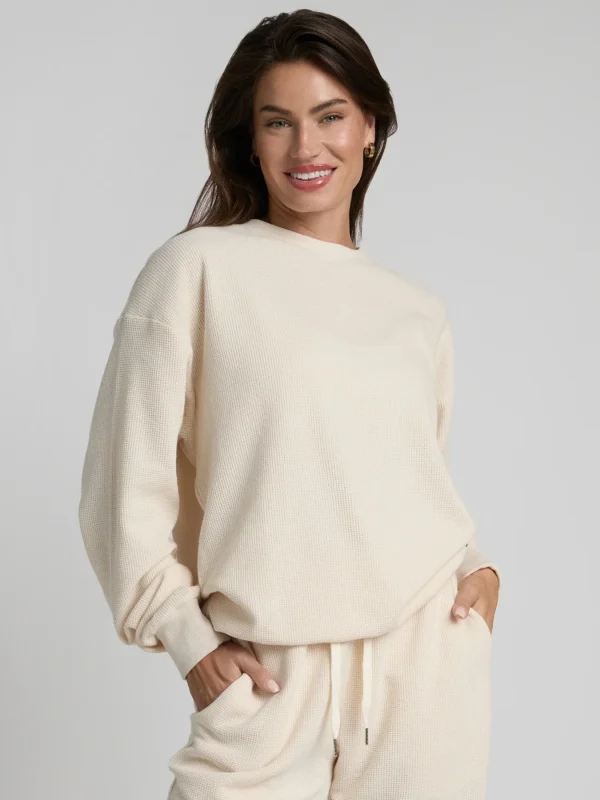 Waffle-Knit Long-Sleeve Lounge Top - Sage Green