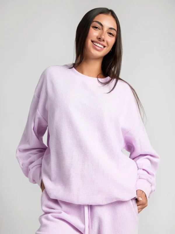 Waffle-Knit Long-Sleeve Lounge Top - Sage Green