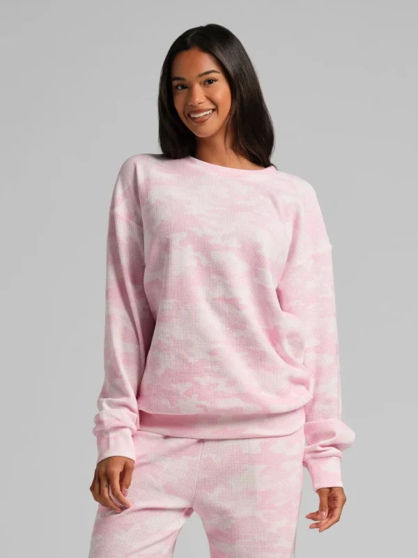 Waffle-Knit Long-Sleeve Lounge Top - Sage Green