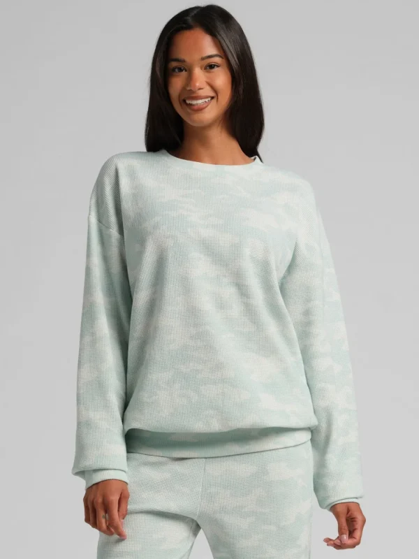 Waffle-Knit Long-Sleeve Lounge Top - Sage Green