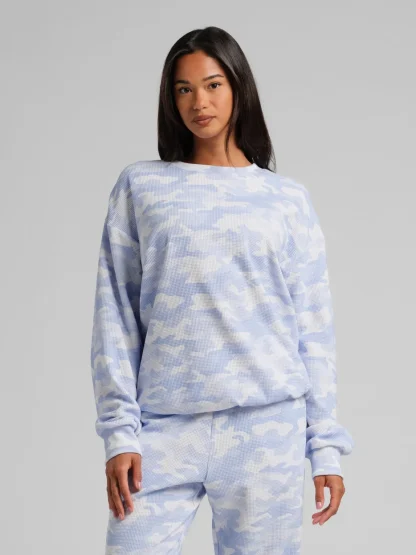 Waffle-Knit Long-Sleeve Lounge Top - Sage Green
