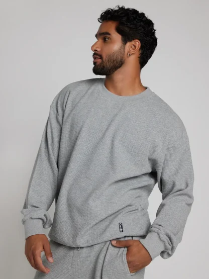 Waffle-Knit Long-Sleeve Lounge Top - Sage Green