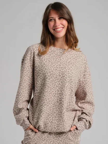 Waffle-Knit Long-Sleeve Lounge Top - Sage Green