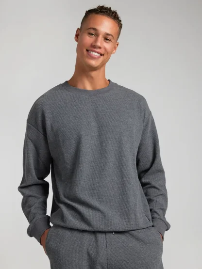 Waffle-Knit Long-Sleeve Lounge Top - Sage Green