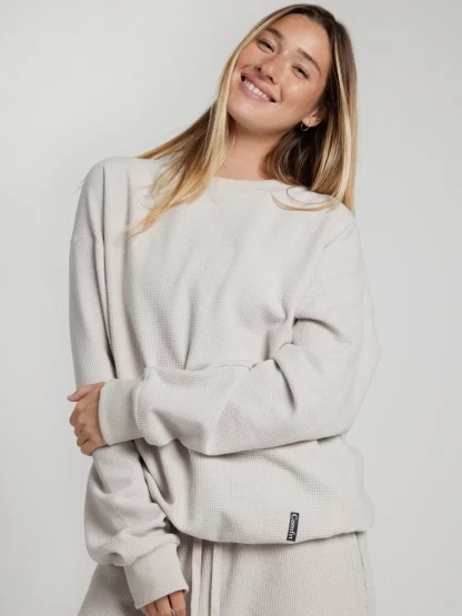 Waffle-Knit Long-Sleeve Lounge Top - Sage Green