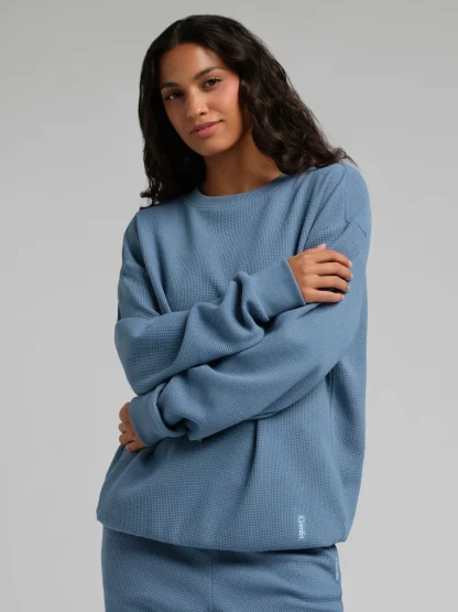 Waffle-Knit Long-Sleeve Lounge Top - Sage Green
