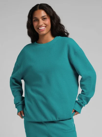 Waffle-Knit Long-Sleeve Lounge Top - Sage Green