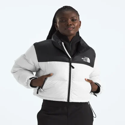 Women's Cropped Puffer Jacket - White/Black