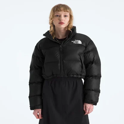 Women's Cropped Puffer Jacket - White/Black