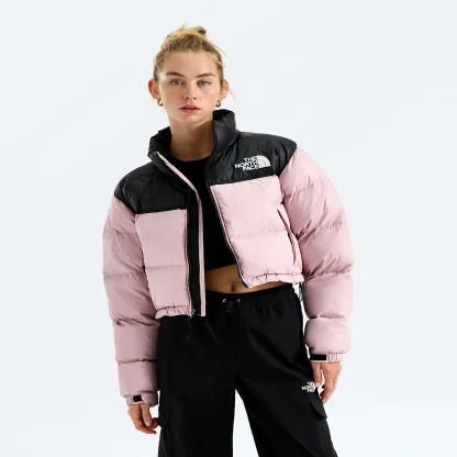 Women's Cropped Puffer Jacket - White/Black