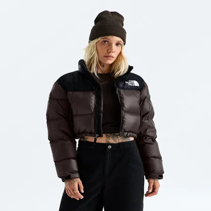 Women's Cropped Puffer Jacket - White/Black