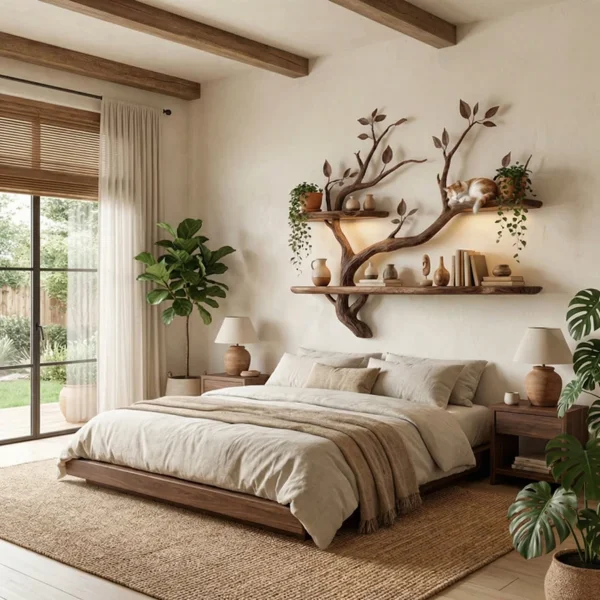 Wood Bookcase Branch Tree Shelf Decor Room