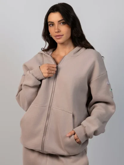 Zip Front Hoodie - Bone