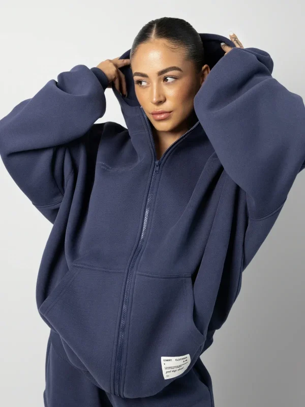 Zip-Front Hoodie - Midnight Blue